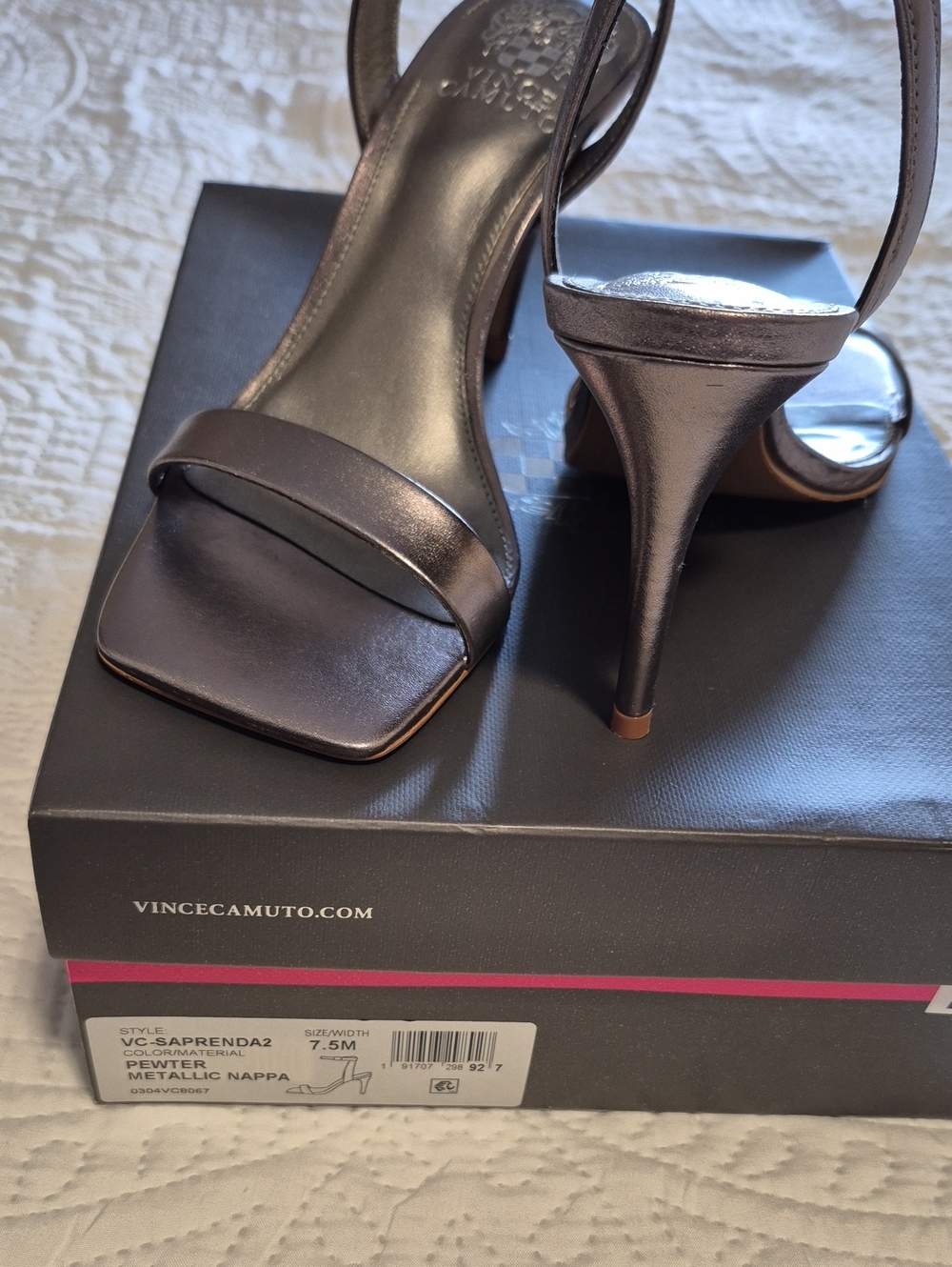 Vince Camuto Metallic Pewter Open-Toe Stiletto Sandals